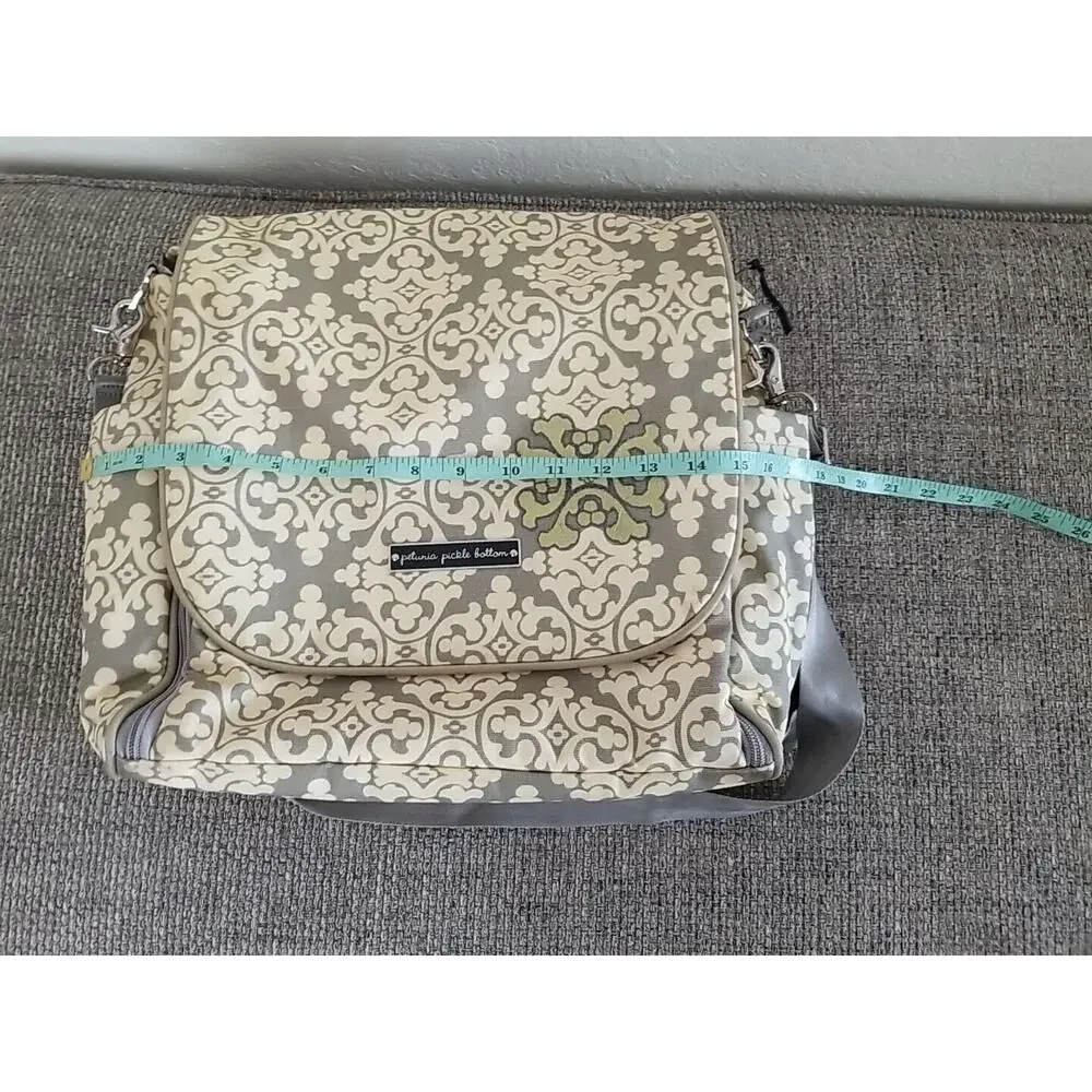 Petunia Pickle Bottom Backpack Shoulder Diaper‎ Bag Gray Light Yellow Green